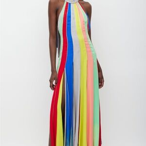 Rosie Assoulin Car Wash Striped silk-chiffon halter gown dress size 4